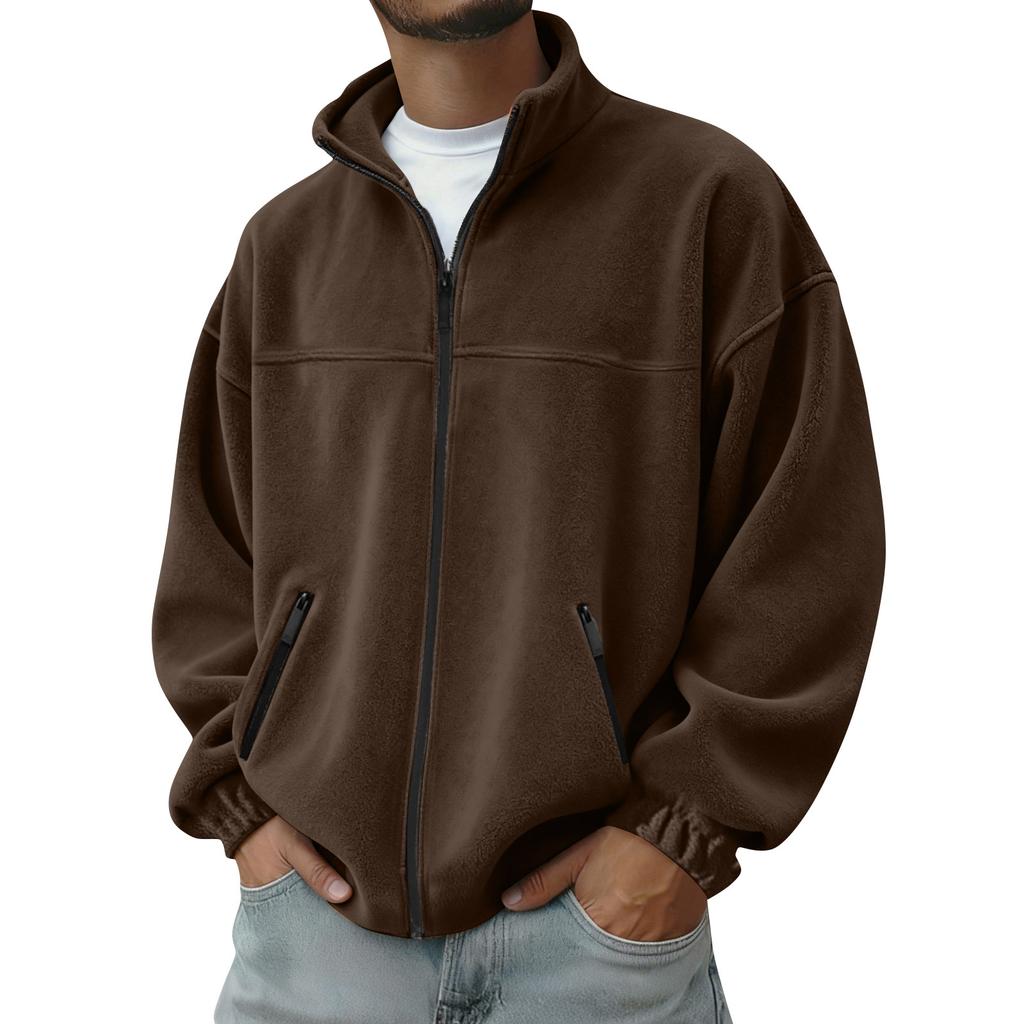 Men's Color Outdoor Zipper Stand Collar Jacket Casual Sports Plush Jacket