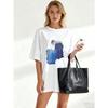 Oversized T Shirt Black Abstract Blue Watercolor Print Casual Wear