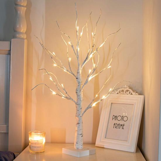 PEIDUO Artificial Tree for Easter Decorations, 2 FT Birch Tree with LED Lights, Warm White Fairy Lights Spirit Tree Lamp for Home Indoor Tabletop