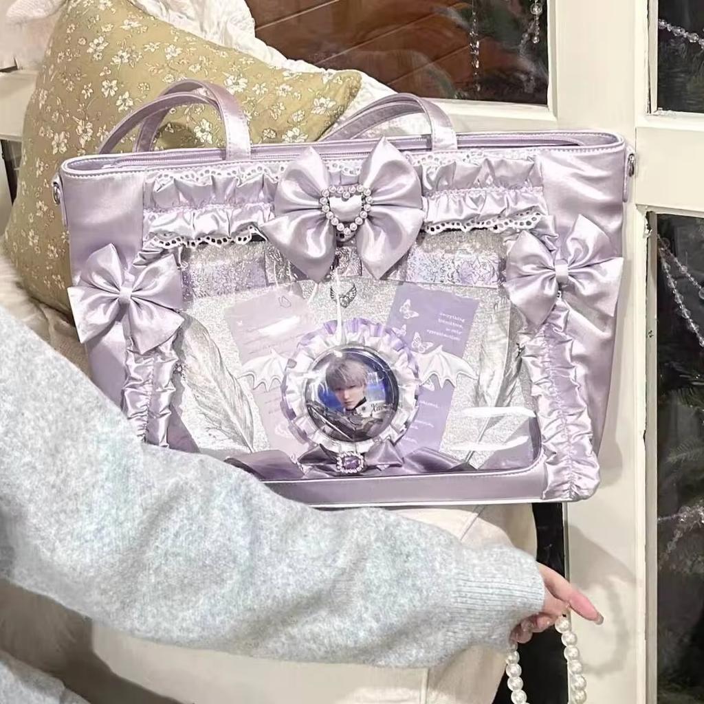 New Y2k Sweet Ita Crossbody Bag Lolita Girl Transparent Tote Bag Women Large Capacity Lace Shoulder Bag Cute DIY Display Handbag