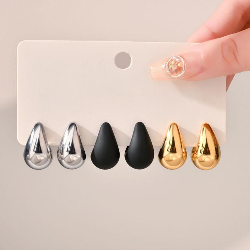 Vintage Multi Color Water Drop Stud Earrings Fashion Punk Smooth Metal Earrings Women's Trendy Party Jewelry