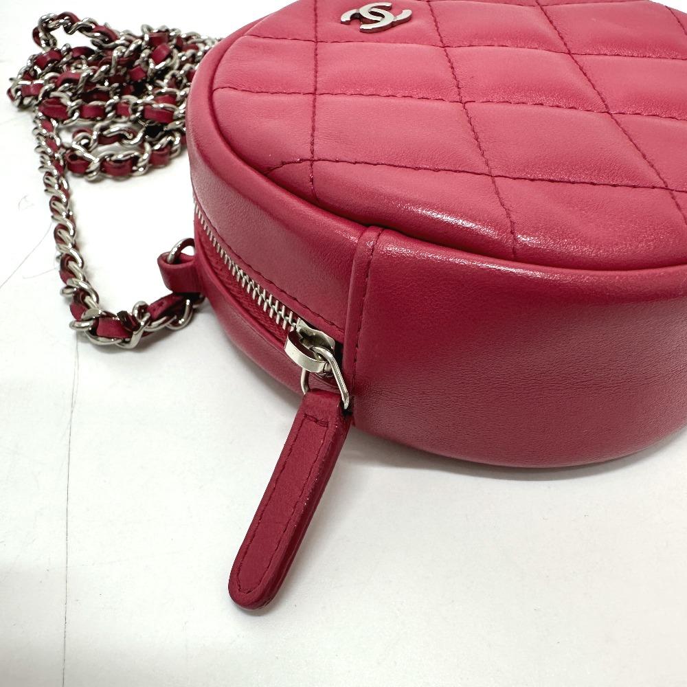 CHANEL CC Mark Round Chain Shoulder Bag Lambskin Leather pink