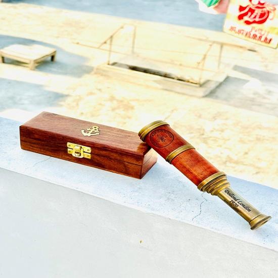 35.56 cm Brass Telescope with Wood Box, Pirates Spyglass Telescope, Anniversary Gift For Husband, Gift for dad, Boating Gift, Graduation Gifts