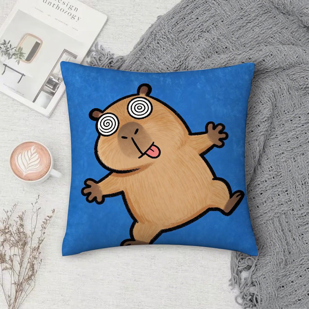 Cartoon Cute C-Capybara Pillow Case Square Double-Sided Printing Sofa Cushion Cover Pillowcase Bedroom Bedside