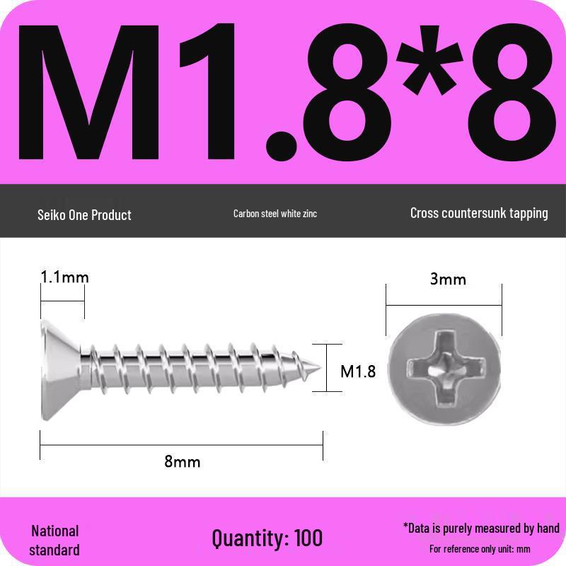 Iron Galvanized Phillips Flat Head Self-Tapping Screws - Countersunk M1 To M4