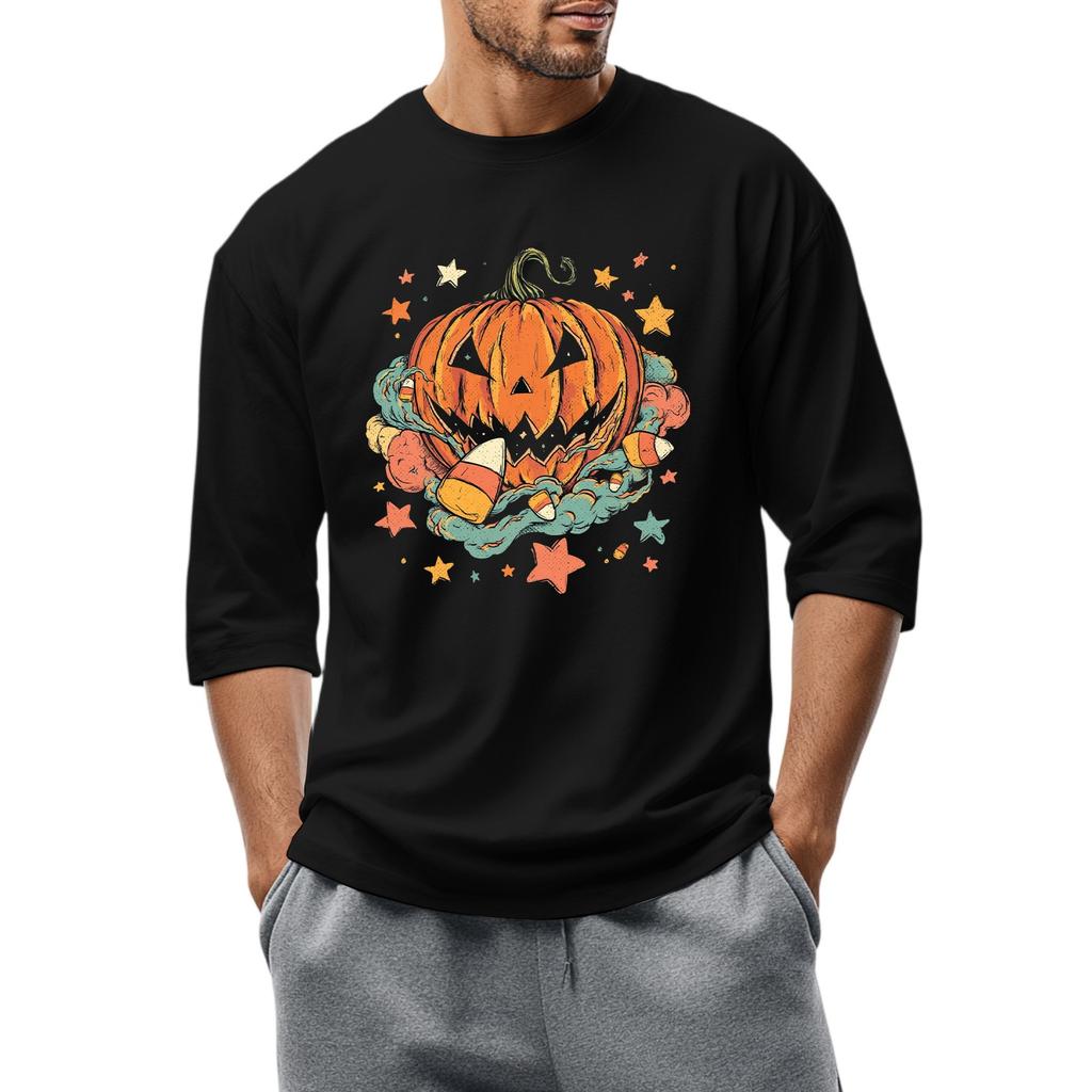 Men'S Round Neck Three-Quarters Sleeve Top Casual Fashion T-Shirt