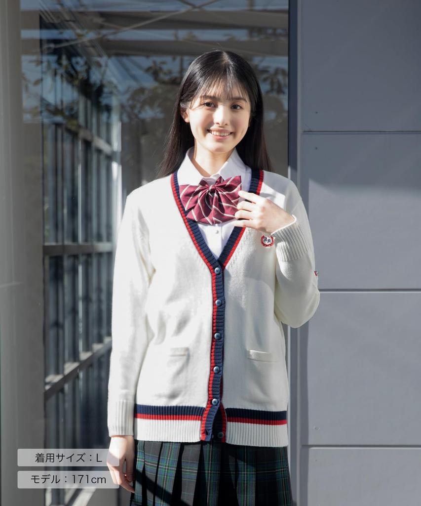 Konomi White x Red Striped School High Junior and High Popular Suitable for School Entrance Available in and Slim Size M ARCC-1015 Girls' Cardigan,