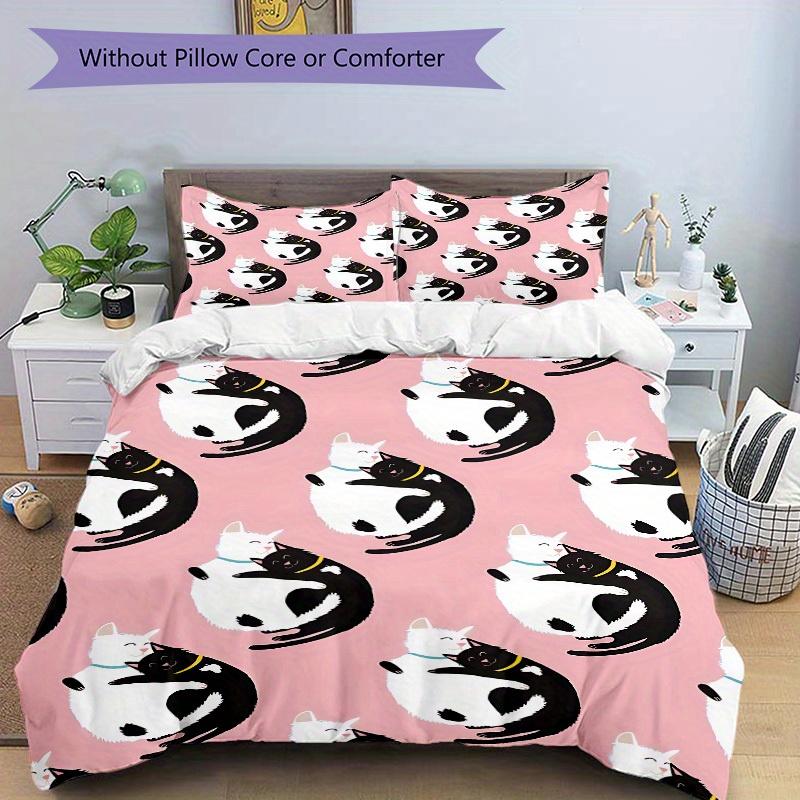 3pcs Cat Hug Pattern Bedding Set, Breathable and Soft, Suitable for All Seasons, Ideal for Home Use, Suitable for Bedroom Decor 21148