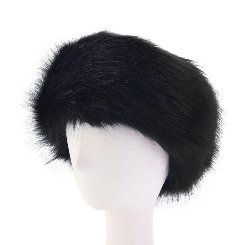 Fashion Fluffy Winter Warm Cap Wide Headband Elastic Outdoor Ski Hats Furry Ear Warmer Soft Warm Earmuff for Women
