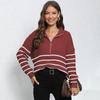 Damen Herbst/Winter Strick Streifen Patchwork Halbhoher Hals Reißverschluss Locker Gewebter Pullover