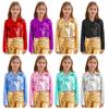 Unisex Kids Zipper Metallic Jacket Turn Down Collar Long Sleeve Outwear Motorcycle Hip Hop Jazz Dance Performance Jacket