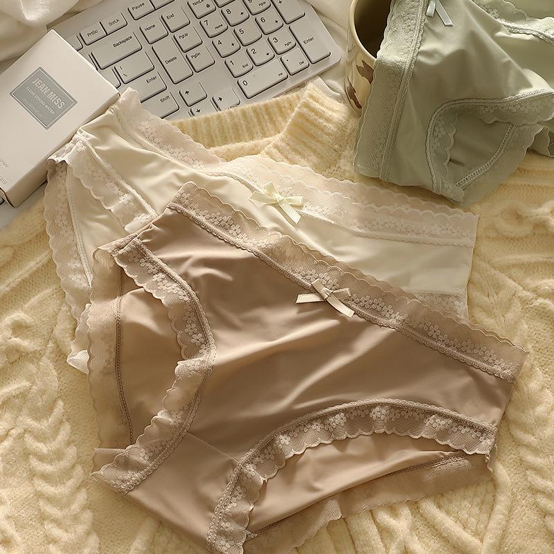 

Japanese Style Women s Quick-Dry Seamless Mid-Waist Lace Trim Panties M рожевий
