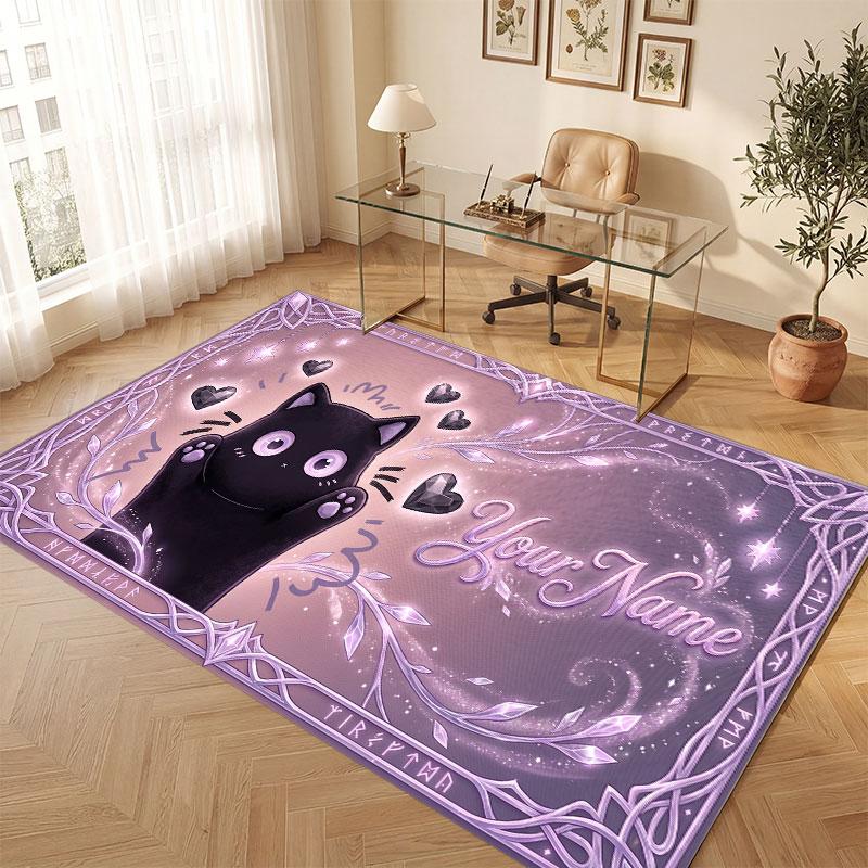 Cat Theme Crystal Velvet Floor Rug Personalized Custom Name Text Warm Carpet Home Decoration