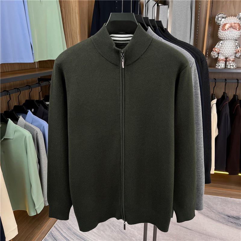 Men's 48-Count Double-Strand Wool Silk 16-Gauge Zipper Sweater Coat, Warm Thickened Knit Cardigan for Autumn/Winter