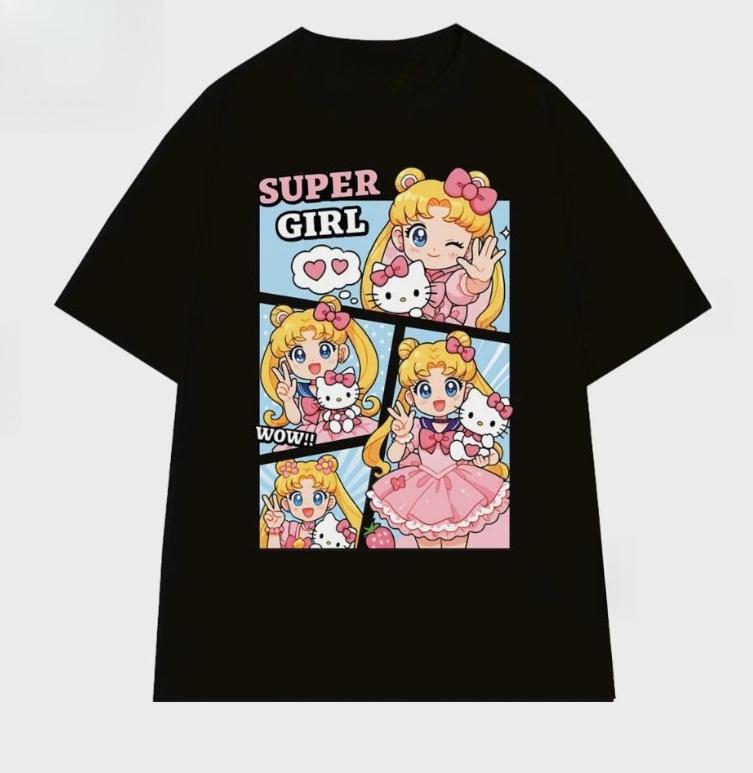 

2026 New Cotton Summer Sailor Moon for Unisexs TShirt Anime Comic Graphic Tee Oversized Short Sleeve Summer Casual Top XL