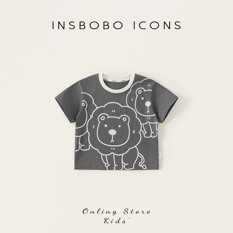 Insbobo Boys  Short-Sleeved 2026 Summer New Style Baby Boy T-Shirt Baby Top Kidsren s Summer Clothing Lightweight Kidsren s Clothing Trendy Gray 80