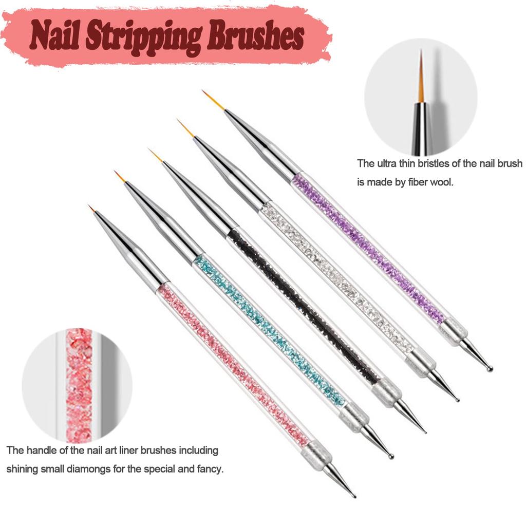 5Pcs/Set Professional 2 Ways Nail Art Dotting Pen Plastic Swirl Wood Marbleizing Steel Rhinestones Pickup Pen Manicure Tools