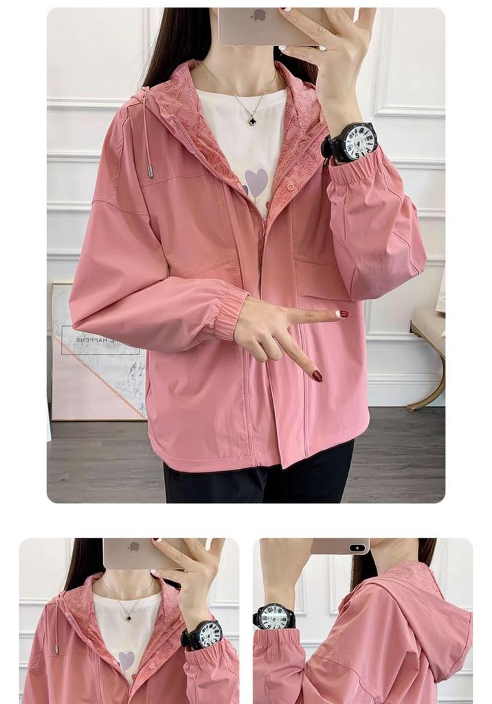 Women's Hooded Windbreaker: Stylish Petite Loose Fit Autumn Jacket for Outdoor Casual Wear
