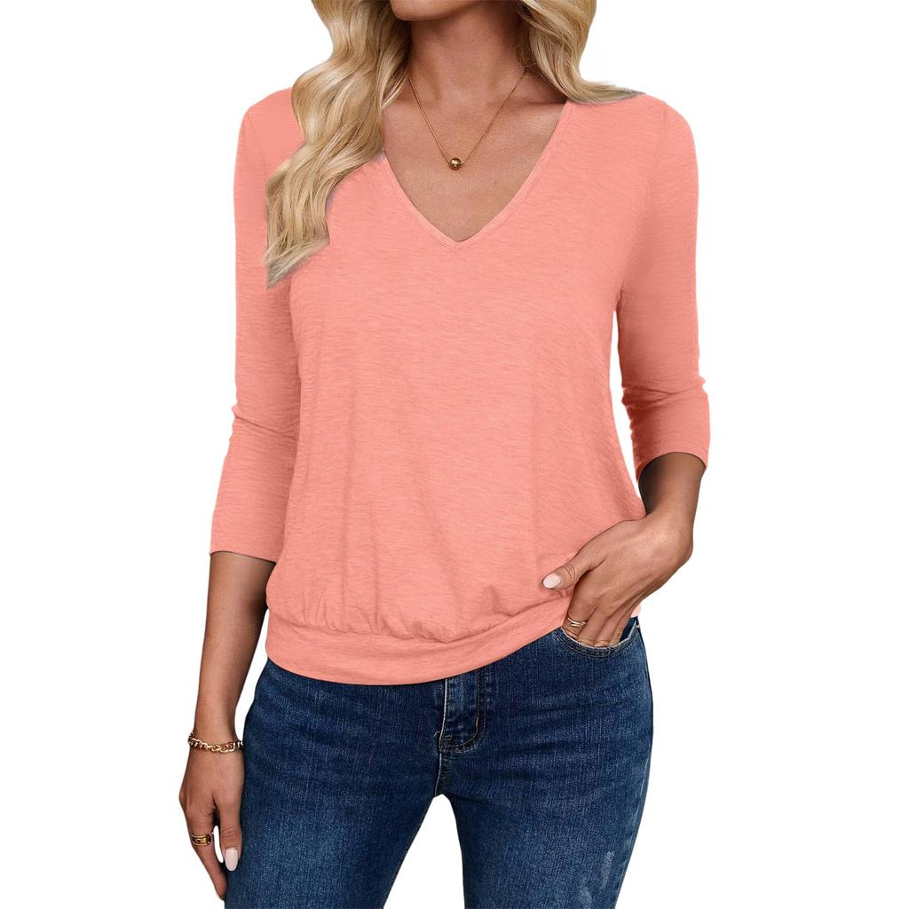 Women's Fashionable Casual Three-quarter Sleeve Solid Color Top