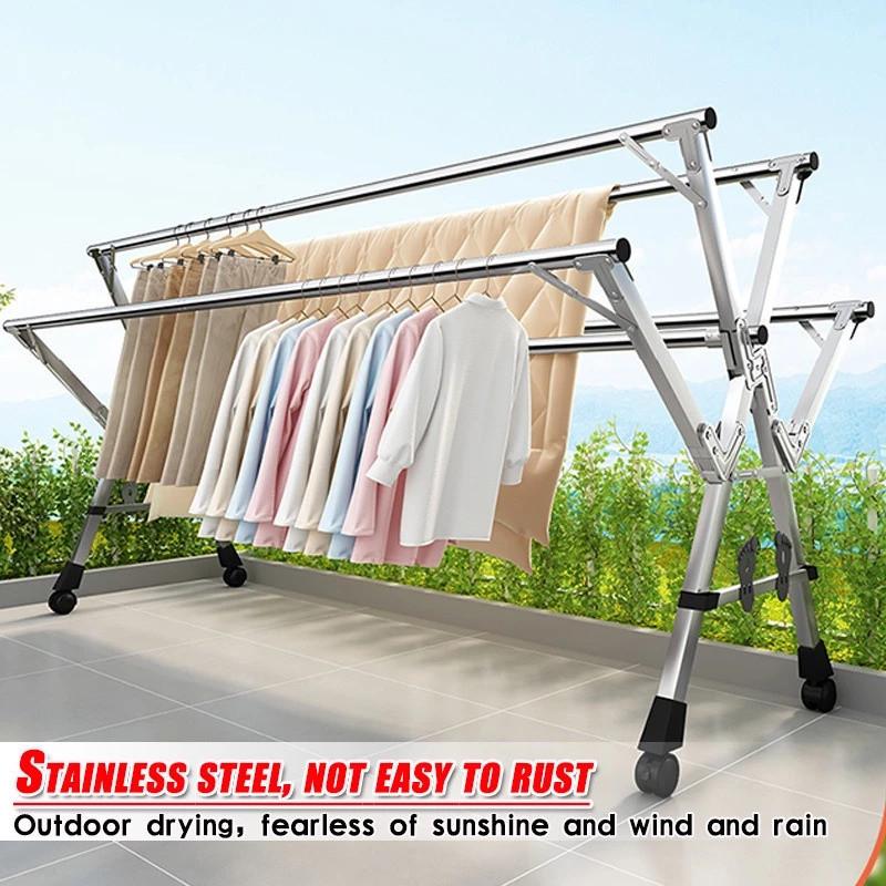 Household Foldable Clothes Hanger Rack Balcony 5 Pole Extendable Clothes Drying Tool Stainless Steel Clothes Drying Rack