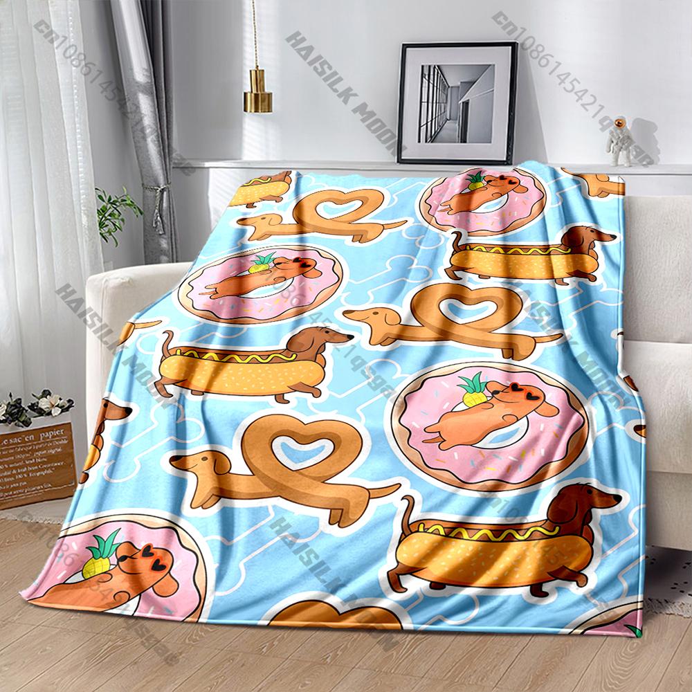 Funny Cartoon Dachshund Blanket Soft Flannel Blanket for Bed Couch Sofa Decor Blanket Birthday Christmas Gift for Son Daughter