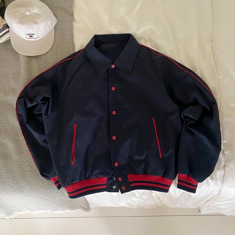 Short Lapel Jacket Men's Coat Autumn New Korean Style Loose Contrast Color Baseball Uniform Top