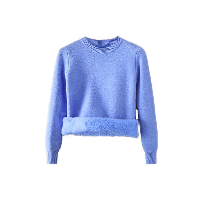 2025 Women's Plus Size Round Neck Velvet Thickened Knit Sweater - Warm Autumn/Winter Base Layer