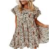 Women's Summer Ruffed Sleeve Small Floral Print  A-line Big Swing Dress