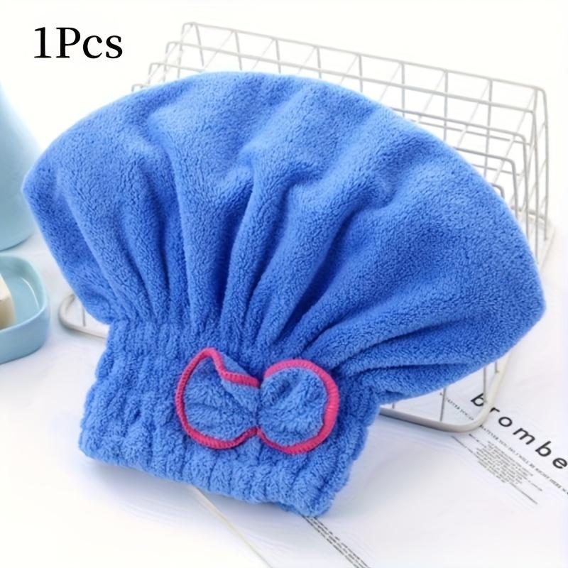 1pc Women's Quick-Dry Hair Cap with Chef Hat Design &Pink Bow - Soft coral fleece Shower Cap for Fast Hair Drying,Cute Turquoise