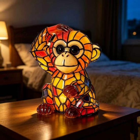 Rainbow Stained Glass Animal Night Light, USB Powered Retro Highland Cow/Koala/Squirrel Resin Lamp for Bedroom, Desk, Home Decor
