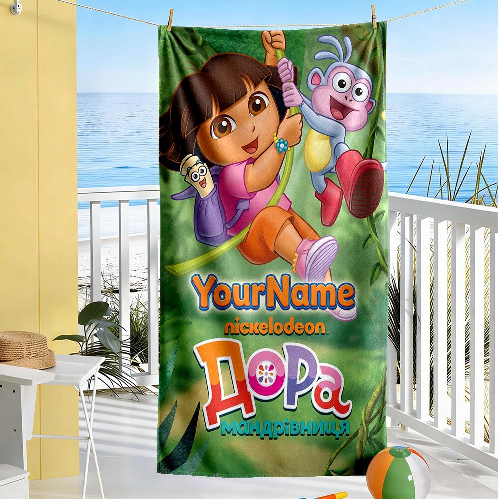 Dora Explorer Personalized Name Beach Towel Super Soft Microfiber Quickdry Fabric Suitable for Sports Travel Swimming Yoga Bathroom Beach And Pool