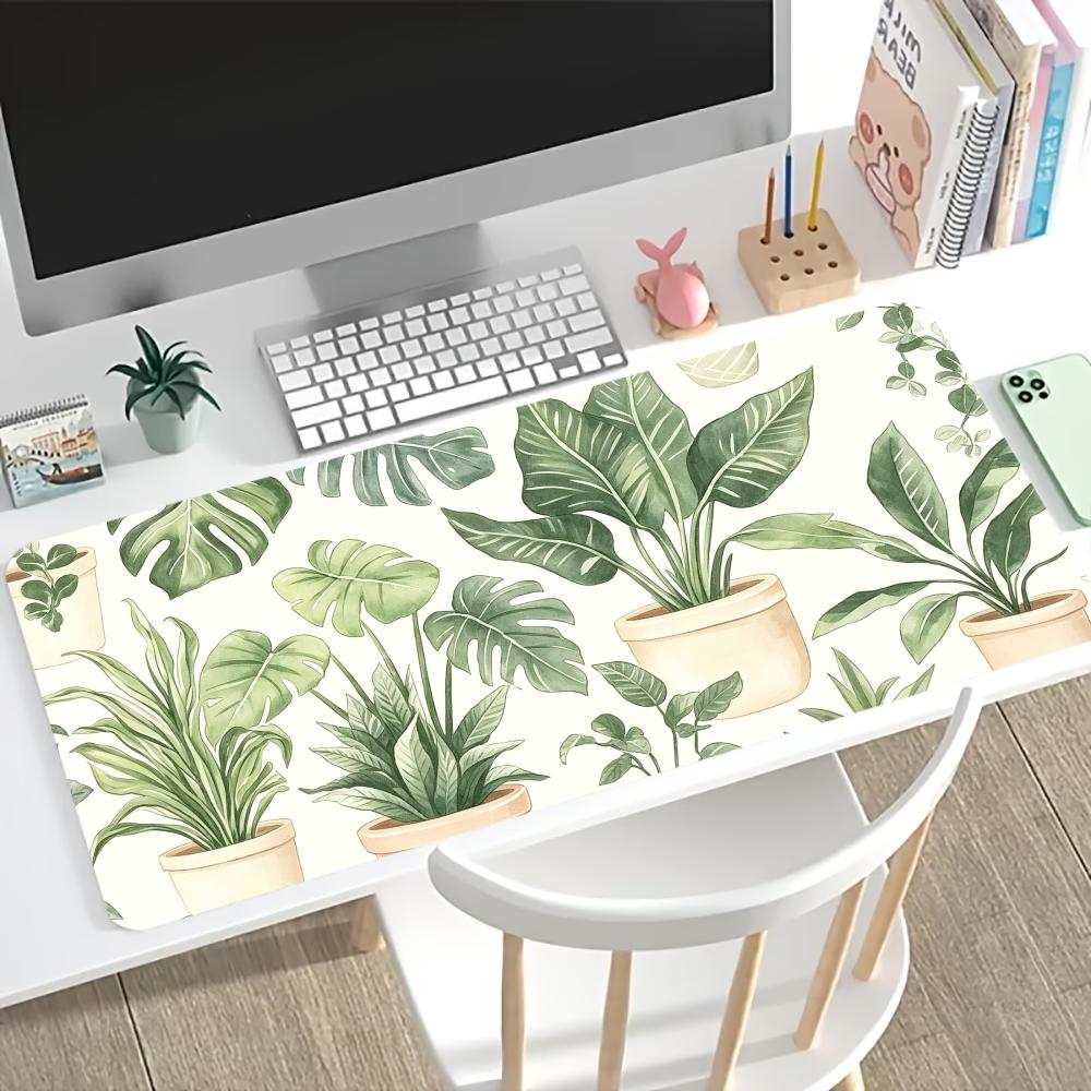 Tropical Plant Leaf Extended Desk Mat Non Slip Rubber Stitched Edge Large Mousepad For Laptop Pc Office Desktop Gaming Space