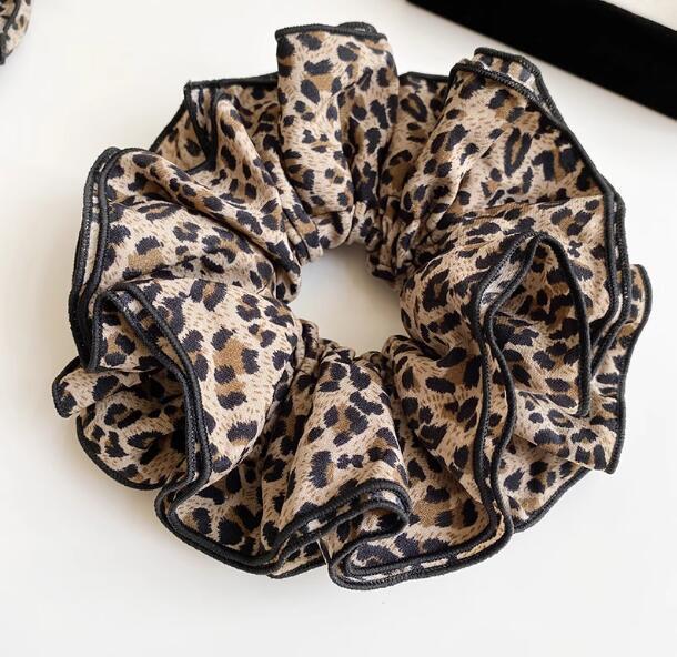 Spice girl leopard print large intestine hair band femininity small waist skirt fluffy large hair rope woman