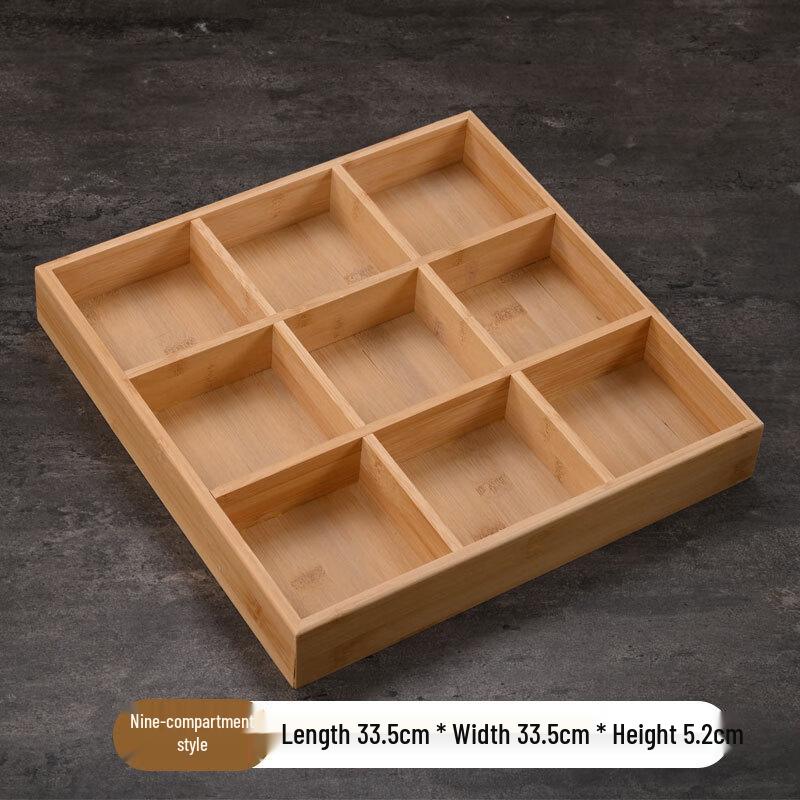 ZISIZ Stainless Steel Nine-Grid Serving Tray with Bamboo Base