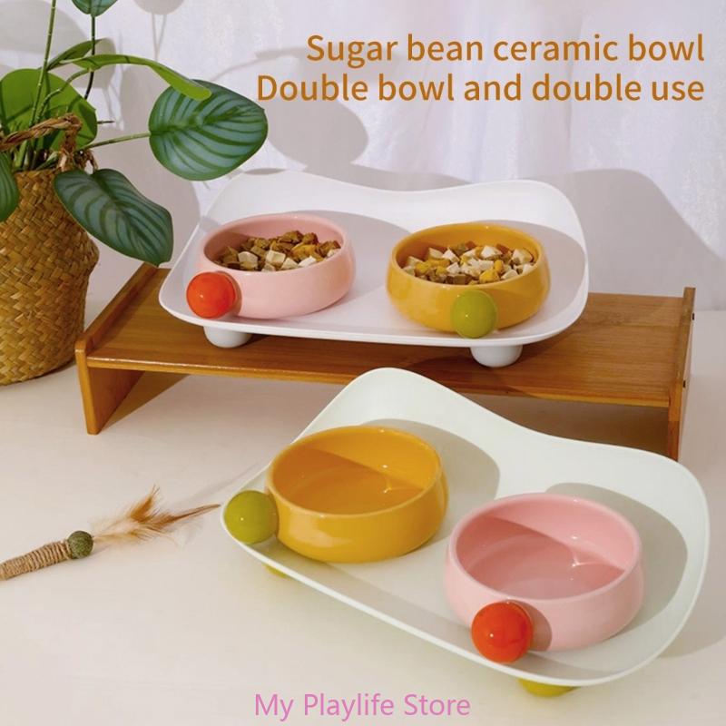 Pet Food Feeder and Waterer Detachable Cat Anti-overturning Bowl Anti-Leak Tableware Raised Bowl Accesoories
