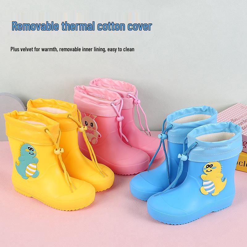 Feng Qing Fan Kids' Waterproof Rain Boots with Non-slip Sole and Elastic Cuff - Cartoon Design for Toddlers