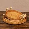 Dinner Serving Tray Breakfast Bread Food Plate Handwoven Rattan Storage Tray Round Shape Fruit Cake Wicker Basket With Handle