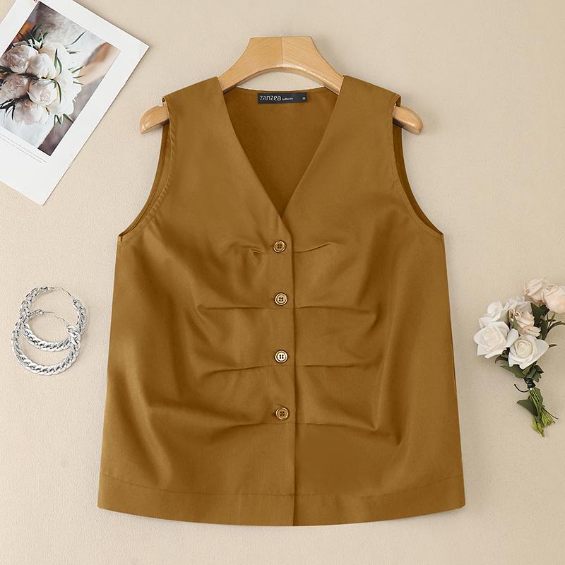 ZANZEA Women Casual V-neck Summer Sleeveless Tank Tops