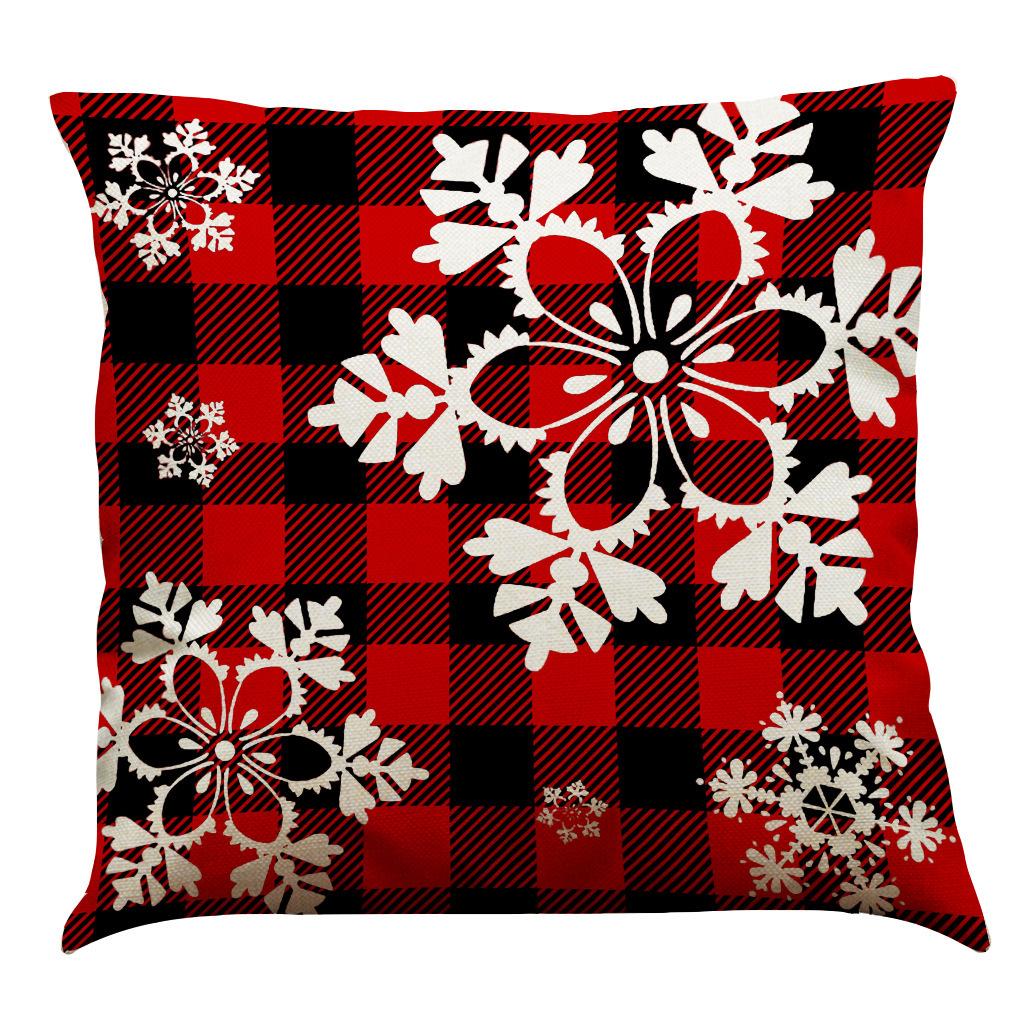 Red Plaid Elk Deep Forest Christmas Pillow Cover Home Sofa Cushion Cover