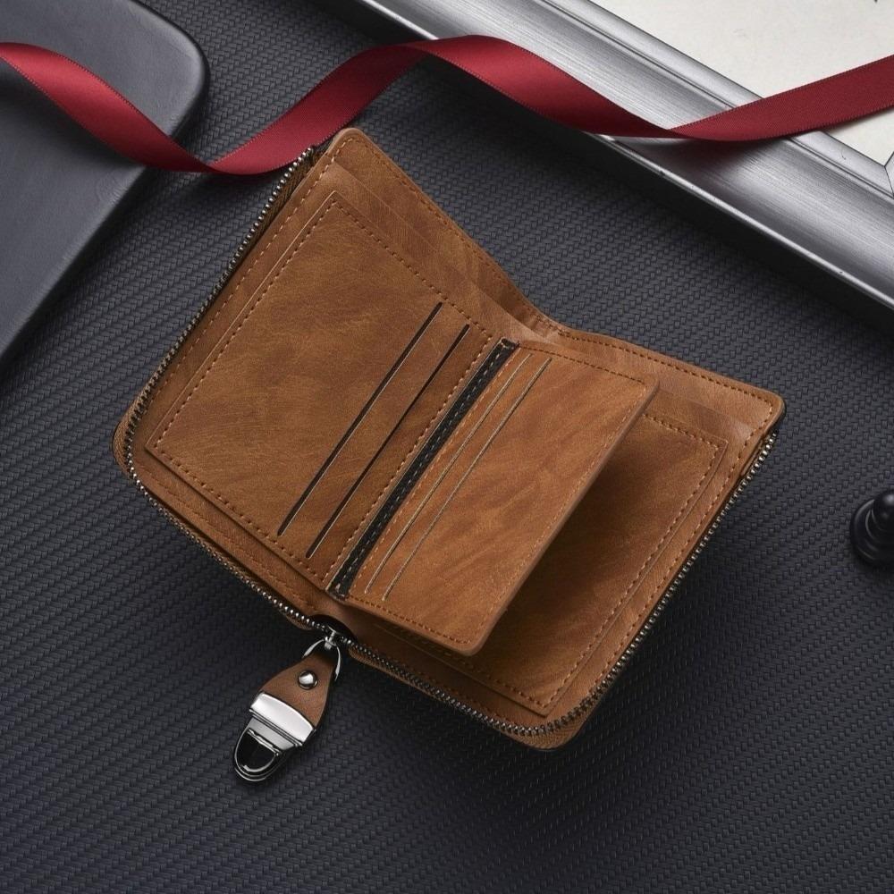 Solid Color Men's Wallet Zipper Leather Coin Purse Luxury Business Card Holder Gift