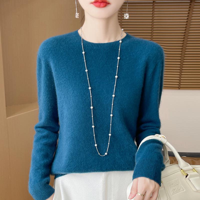 Pulover moale și confortabil pentru femei din lână pură - Croială largă, Mânecă lungă, Tricot cu gât rotund pentru toamnă/iarnă.