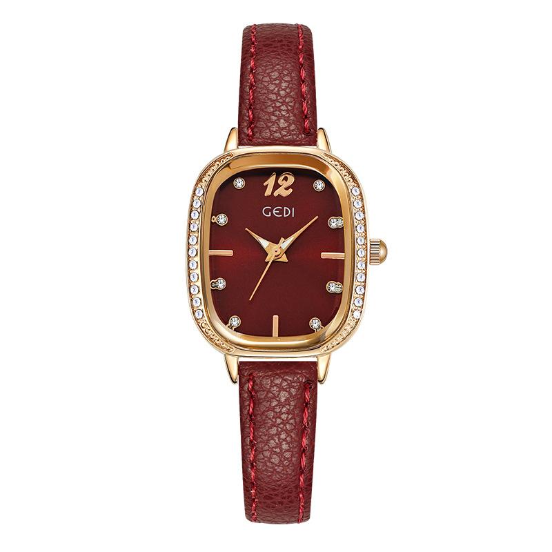 Fashion trend Ankola red belt watch niche high-end red quartz women s watch retro simple watch