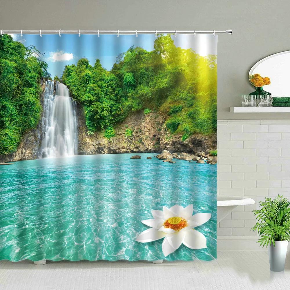 Pink Flower Plant Scenery Shower Curtains Rose Tulip Butterfly Spring Landscape 3d Printing Bathroom Waterproof Bath Curtain Set