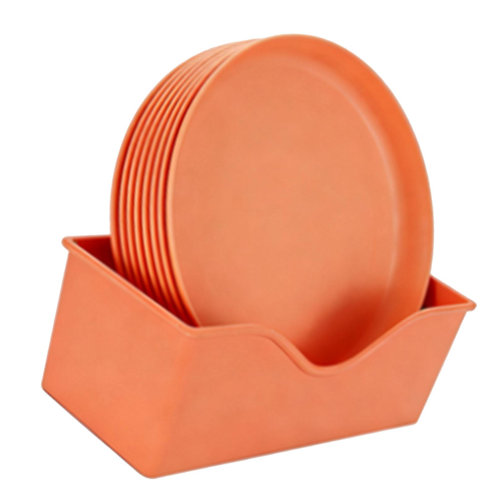 

8Pcs Plastic Plates Set Shallow Round Dinner Dishes with Base Dining Table Food Storage Orange оранжевый