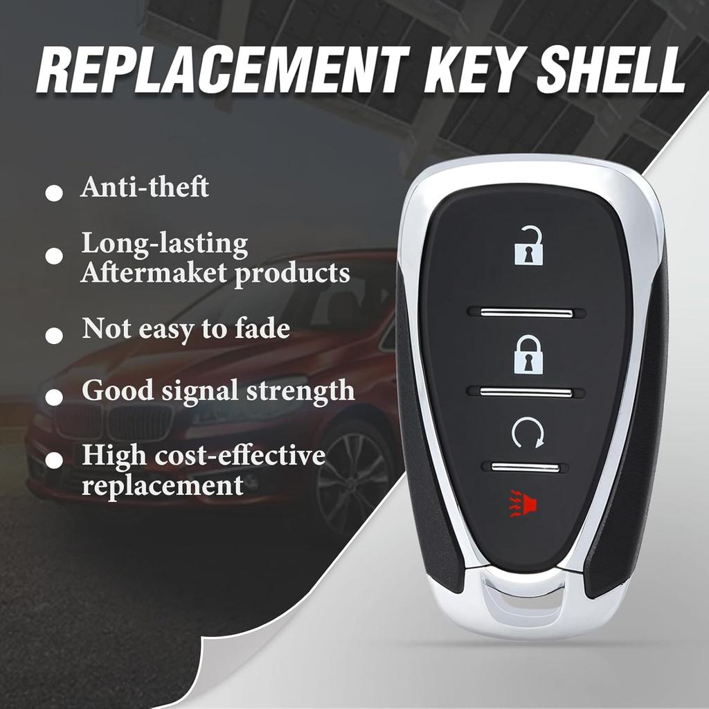 Keyles Entry Car Key Fob Case Shell Cover Replacement with Uncut Emergency Key 4-Buttons for Chevrolet Cruze Traverse Volt Bolt Equinox Sonic Trax