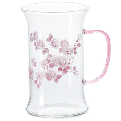 Otsuka Glass "Rosa ros" Mugg, Värmebeständigt glas, Ca. 250ml, Rosblommönster, Klar, Mikrovågs- och diskmaskinssäker, Tillverkad i Japan, 49P155