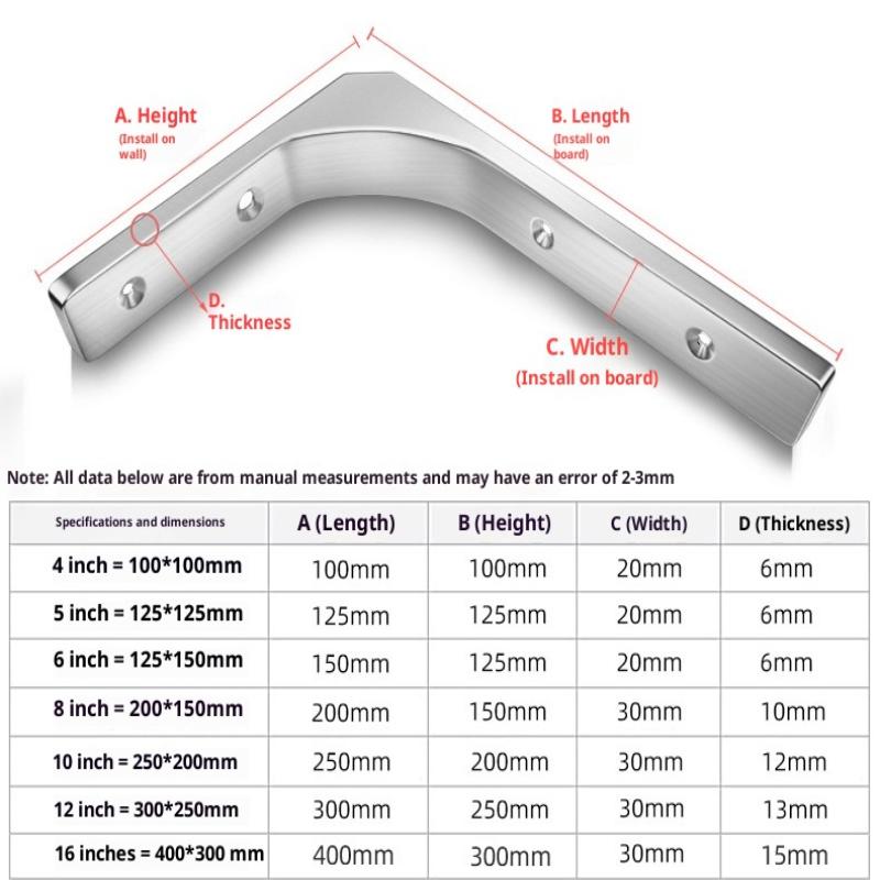 L Shape Shelf Bracket Triangle Support Wall Mounted Angle Bracket Heavy Duty Corner Brace for Floating Shelves Storage Rack