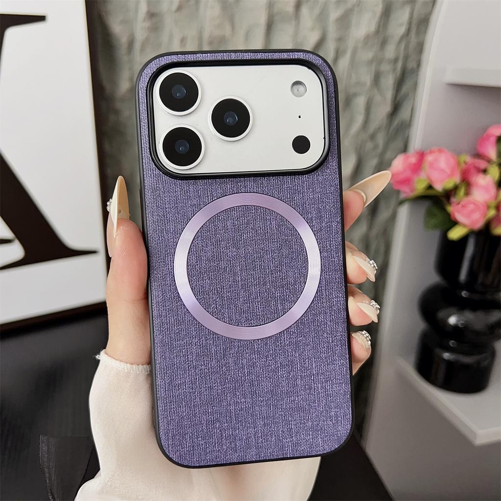 Luxury Fabric Leather Phone Case for IPhone Air 17 16 15 14 13 Pro MAX 15 16 Plus Magnetic Wireless Charging Protection Cover