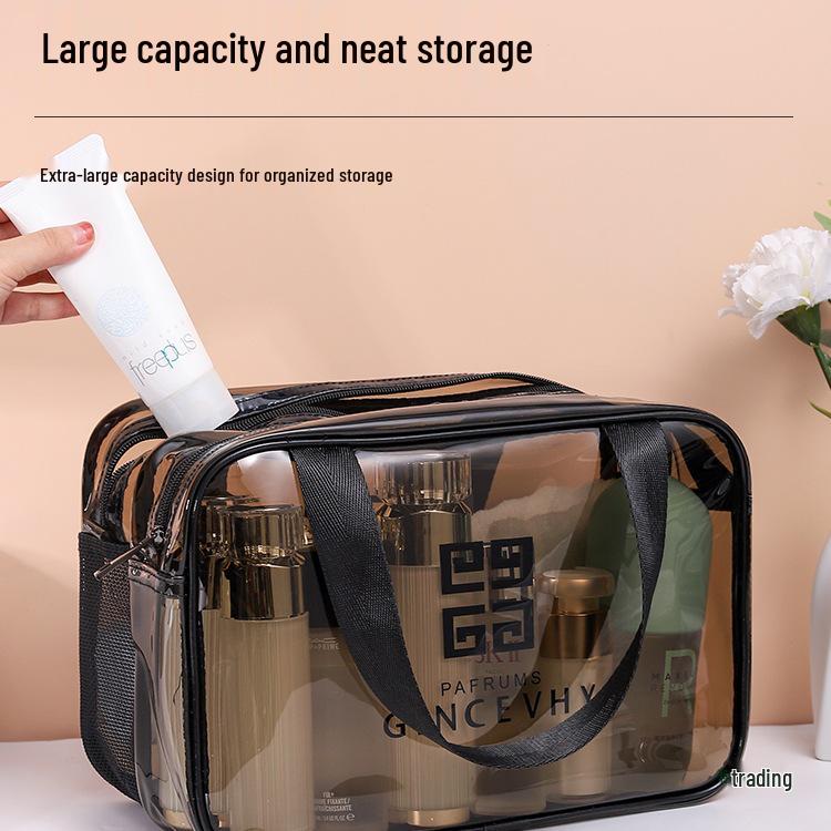 Women's Large Waterproof Transparent Makeup and Toiletry Bag - Wet/Dry Separation, Portable for Travel