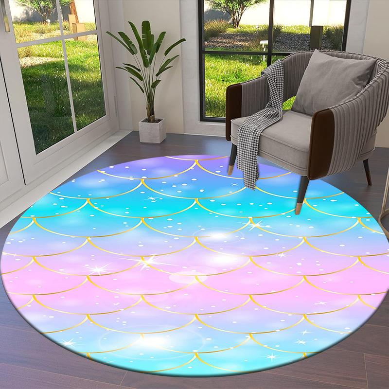 1PC Mermaid Scales Non-Slip Floor Round carpet, Office, family, bedroom, Large Area Rug Indoor Rugs, Vibrant Colors-Z0459